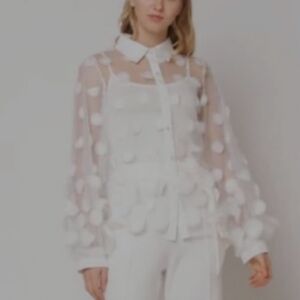 Gracia Sheer White Blouse with Polka Dots